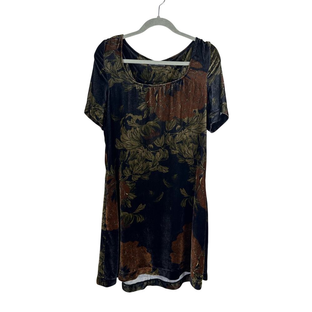 Peruvian Connection Silk Blend Velvet Floral Dress Short Sleeve Size Medium EUC